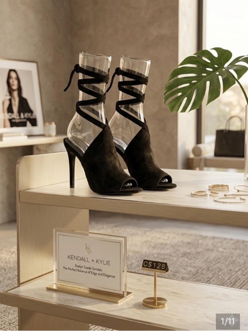 Kendall + Kylie "Evelyn" Black Suede Ankle-Tie Sandals US 5.5